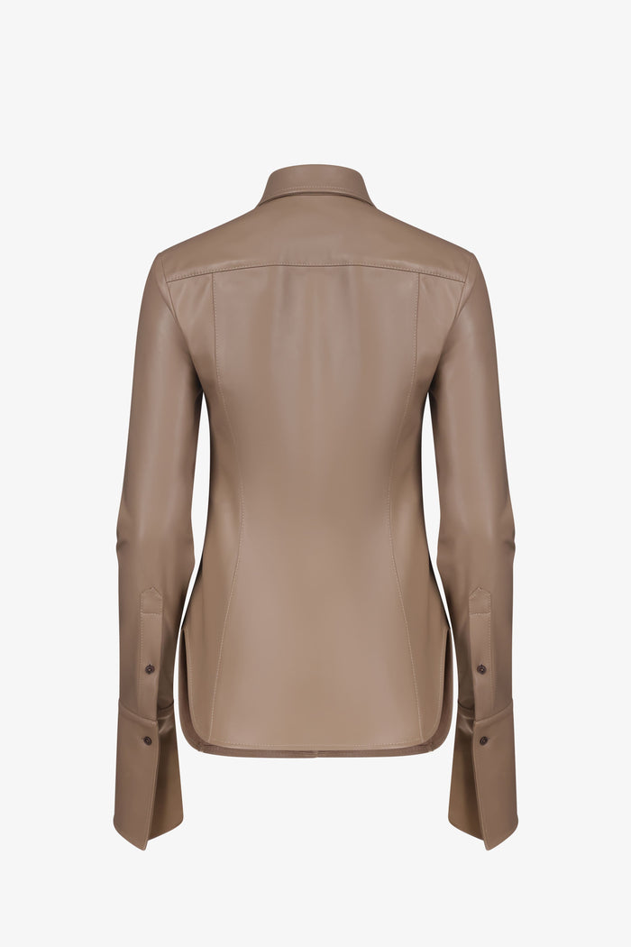 Taupe Fitted Leather Button Down