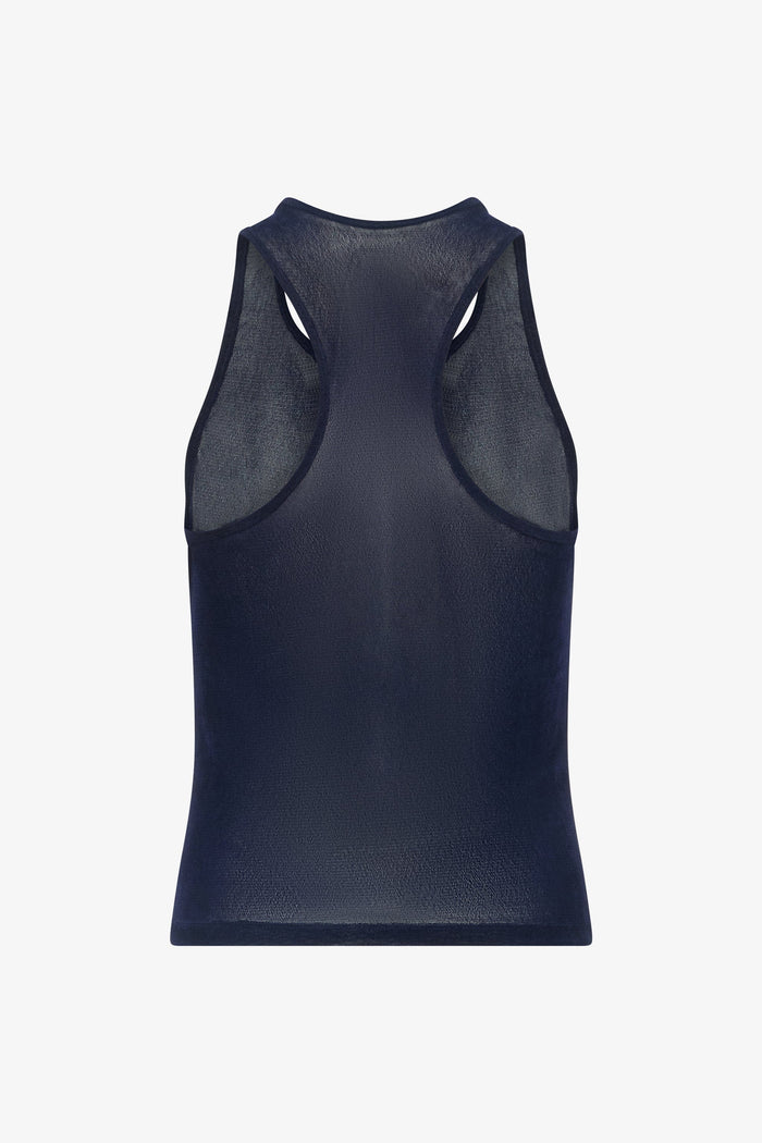 Navy Velvet Mesh Racerback Tank Top