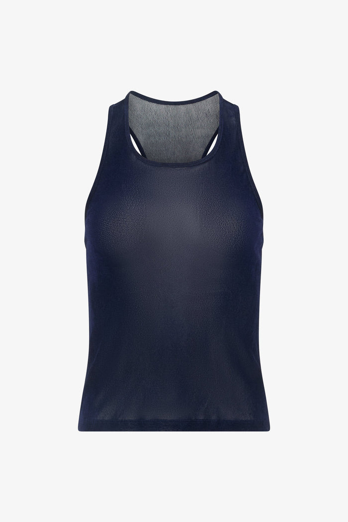 Navy Velvet Mesh Racerback Tank Top