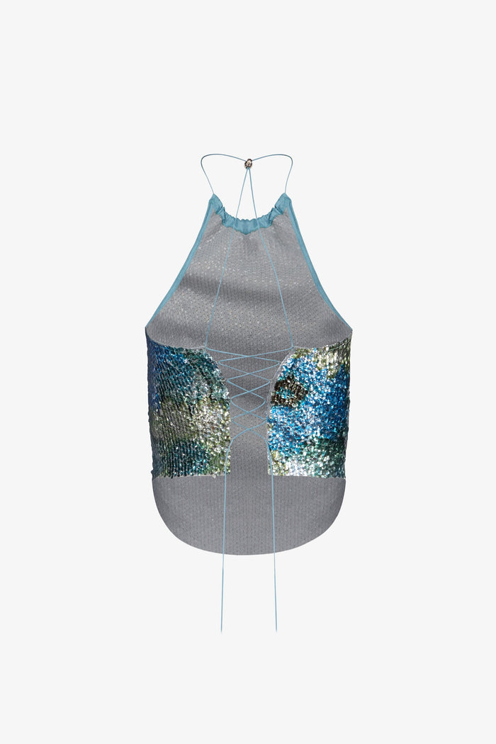 Silver Dew Sequin Halter Top