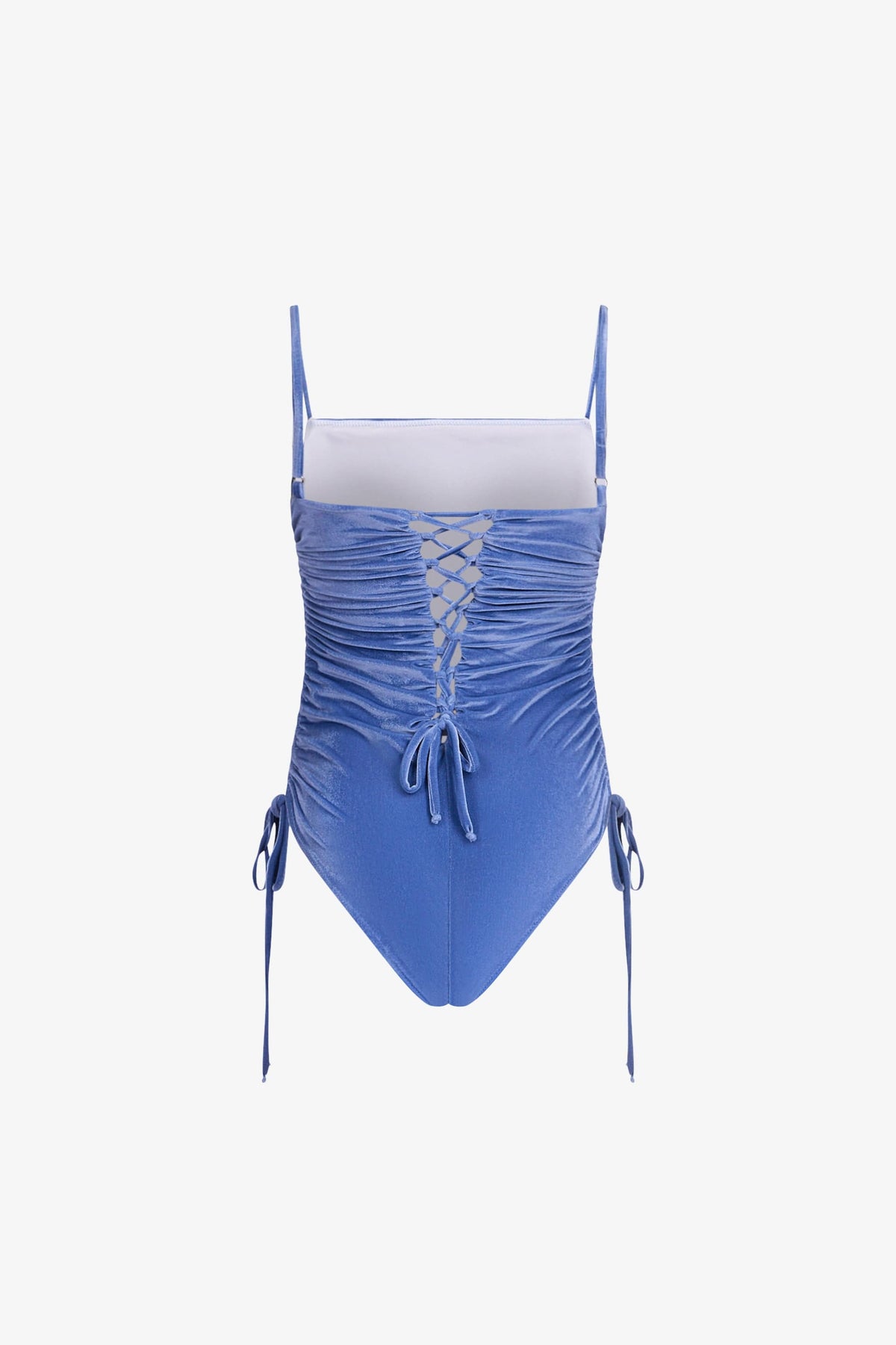 Ocean Blue Velvet Lace-Up Ruched One Piece