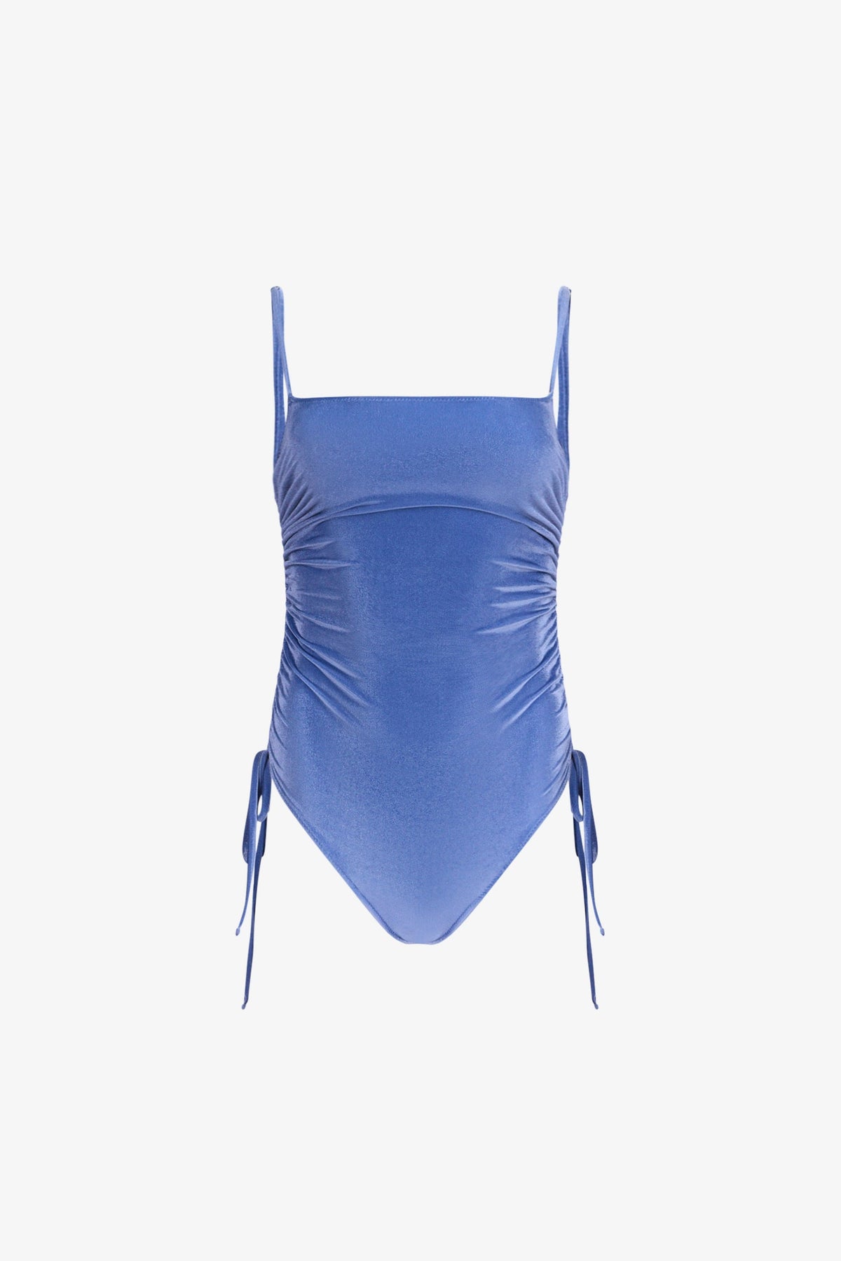 Ocean Blue Velvet Lace-Up Ruched One Piece