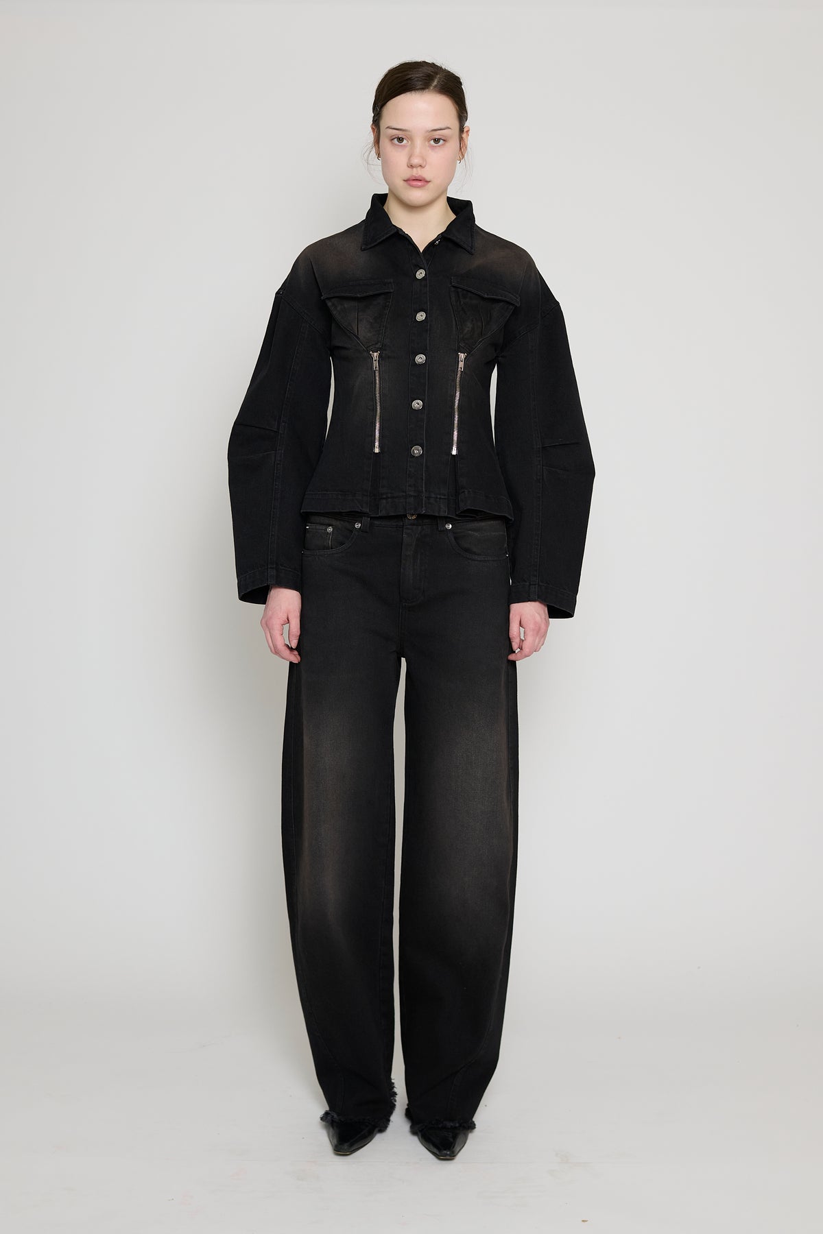 Black/Brown Cinched Waist Denim Jacket