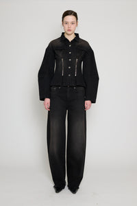 Black/Brown Cinched Waist Denim Jacket