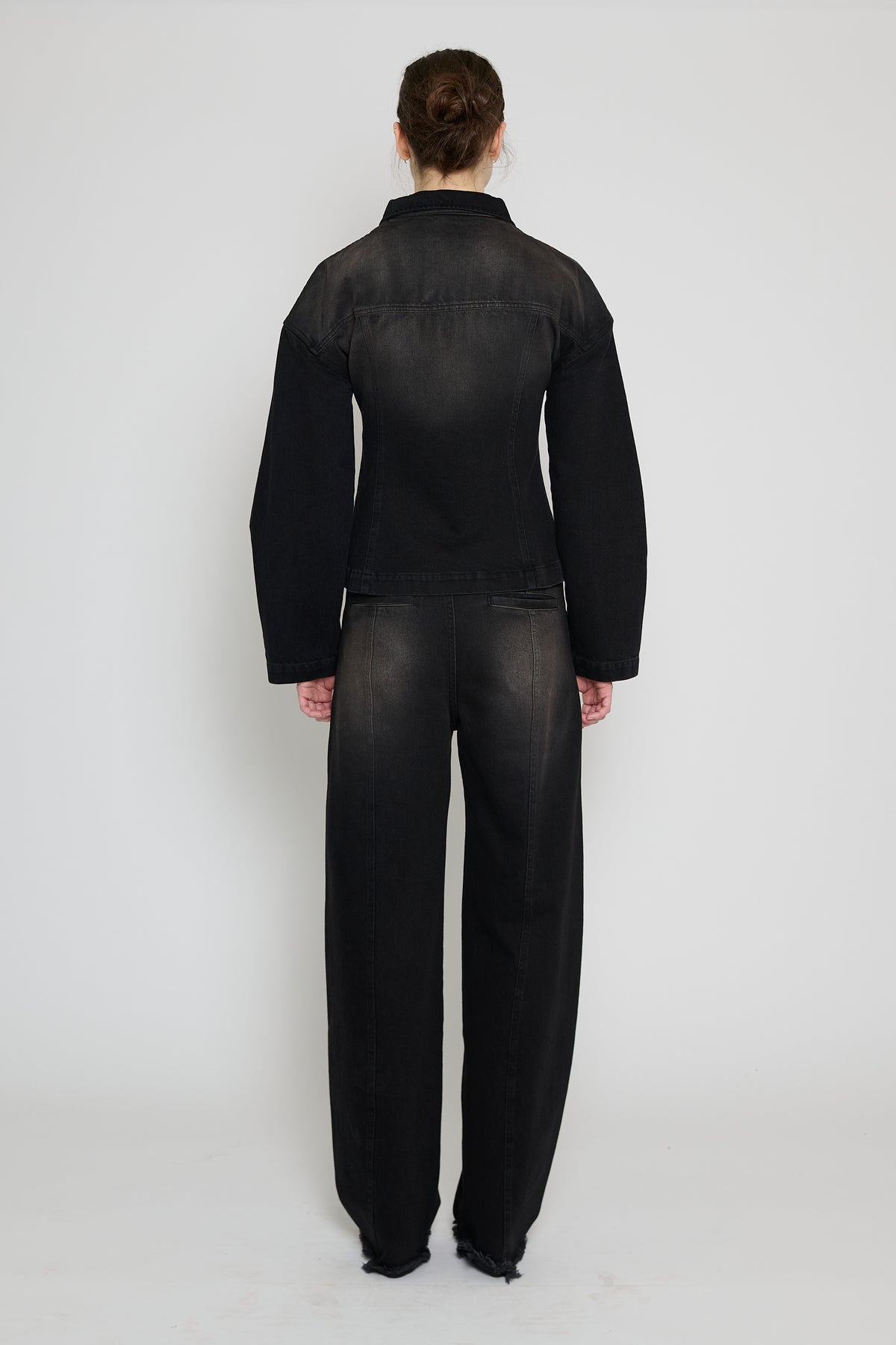 Black/Brown Cinched Waist Denim Jacket