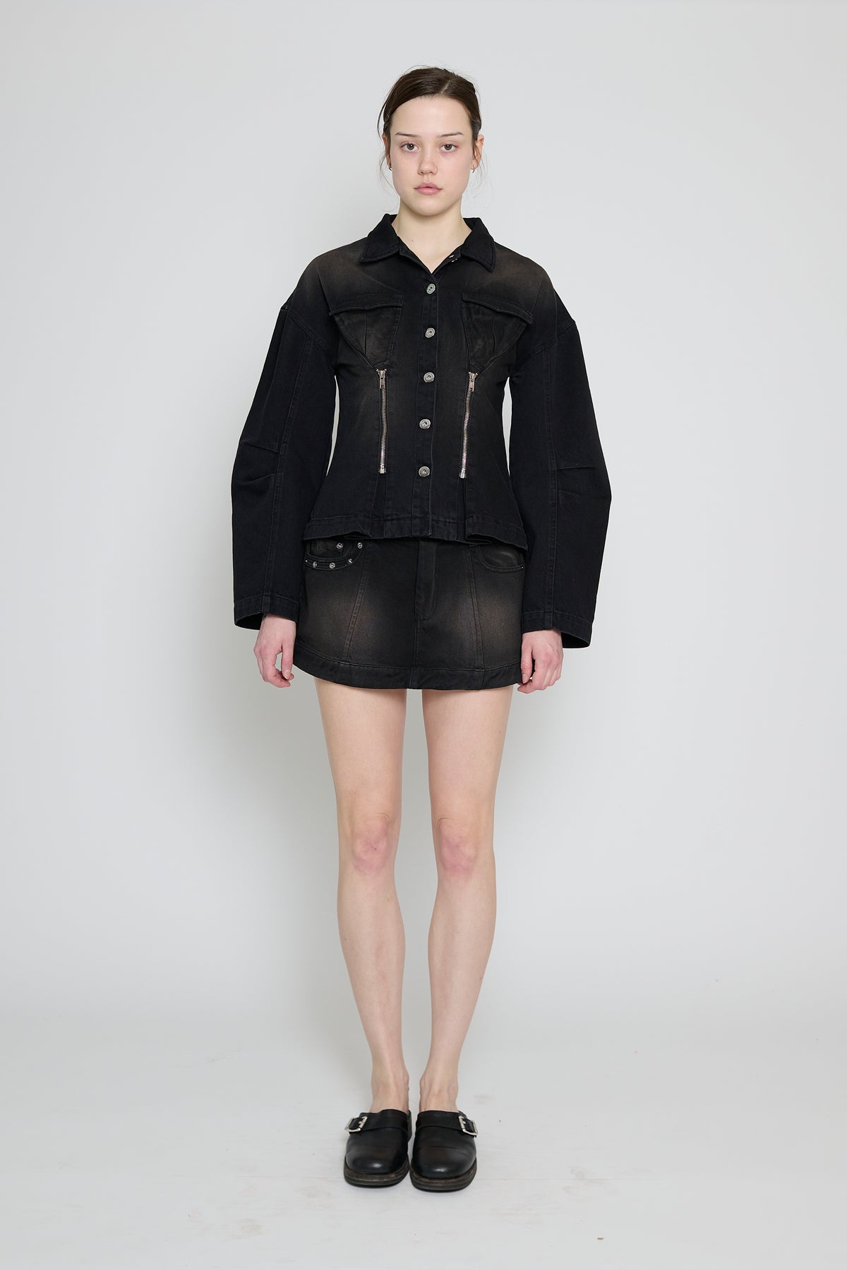 Black/Brown Cinched Waist Denim Jacket