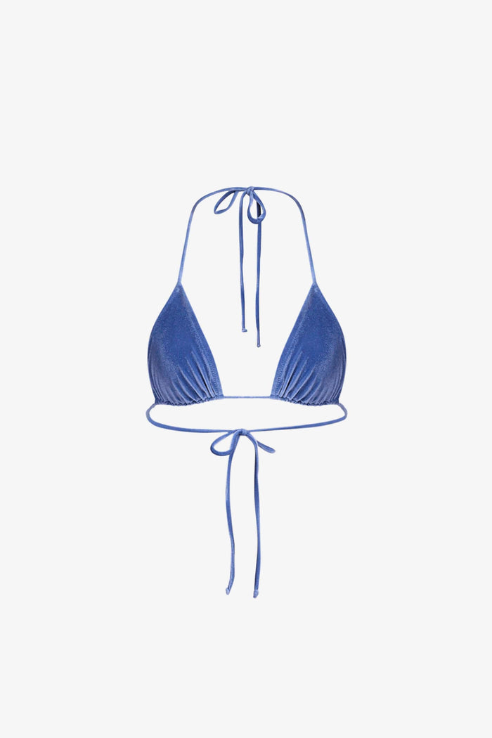 Ocean Blue Velvet Triangle Bikini Top