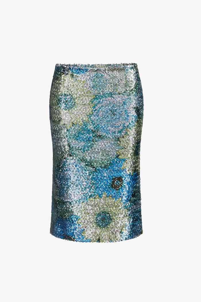 Silver Dew Sequin Midi Skirt