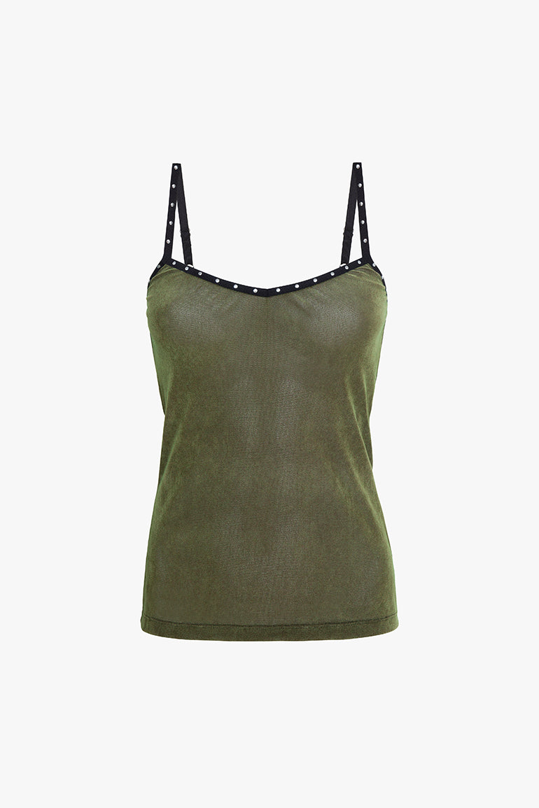 Moss Velvet Mesh Studded Cami Top – PRISCAVera