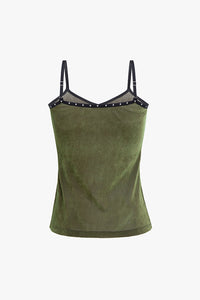 Moss Velvet Mesh Studded Cami Top