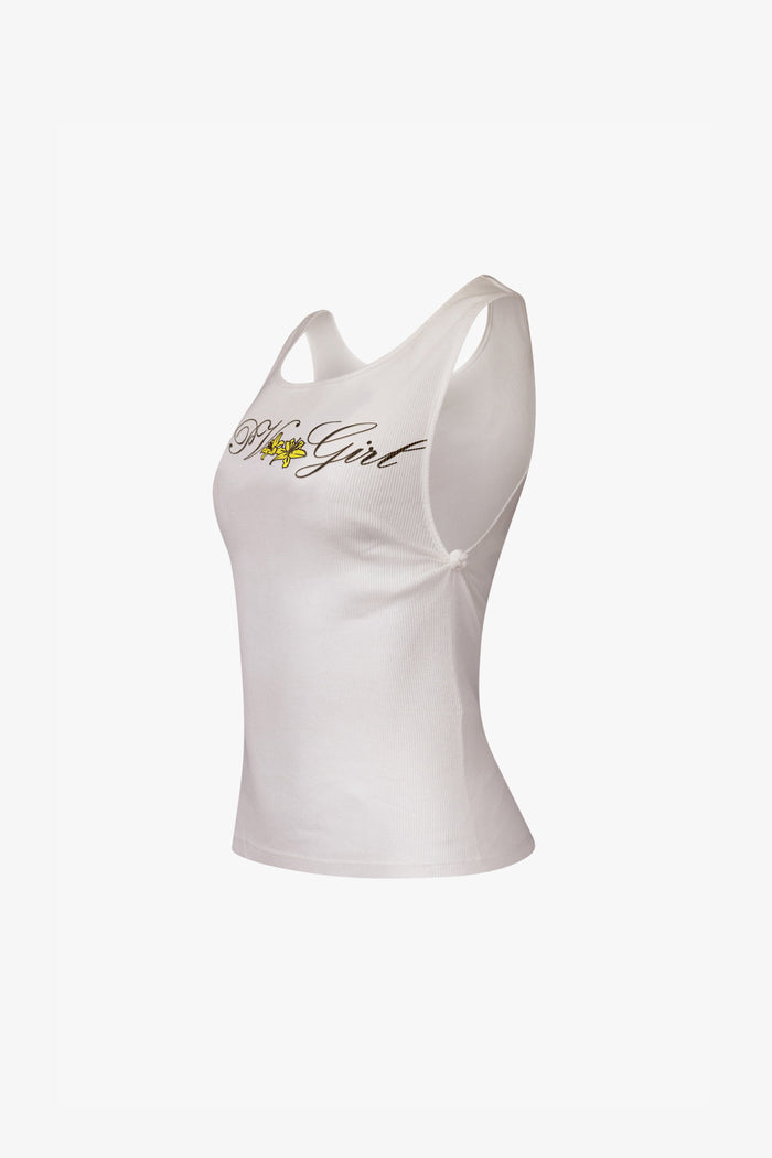 White PV Girl Knot Tank Top
