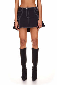 Black Contrast Stitch Ruffle Mini Skirt