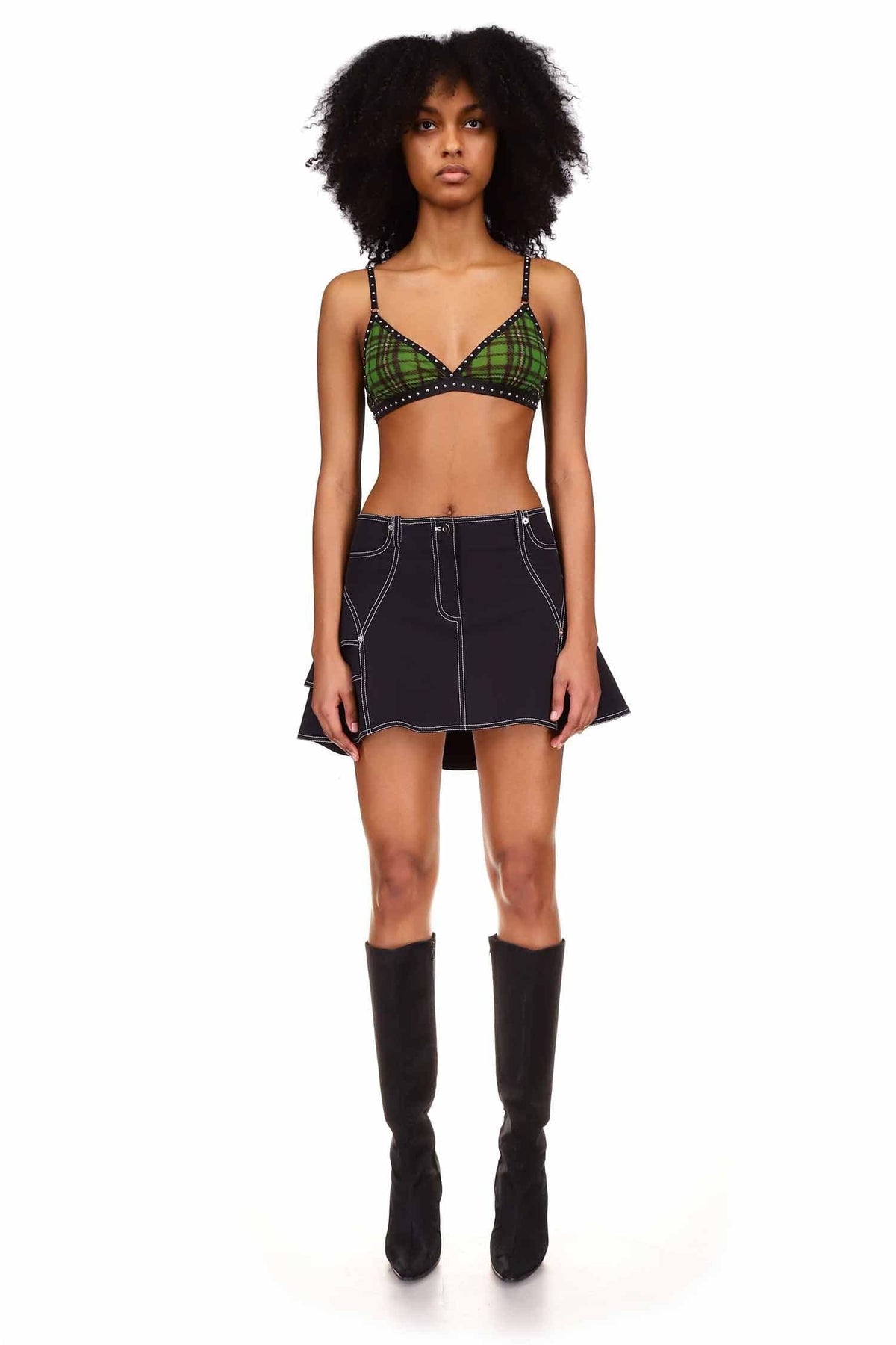 Black Contrast Stitch Ruffle Mini Skirt