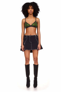 Black Contrast Stitch Ruffle Mini Skirt