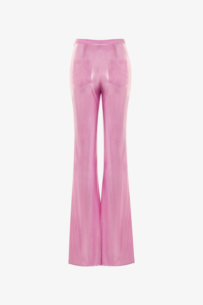 Metallic Pink Fitted Flared Pants