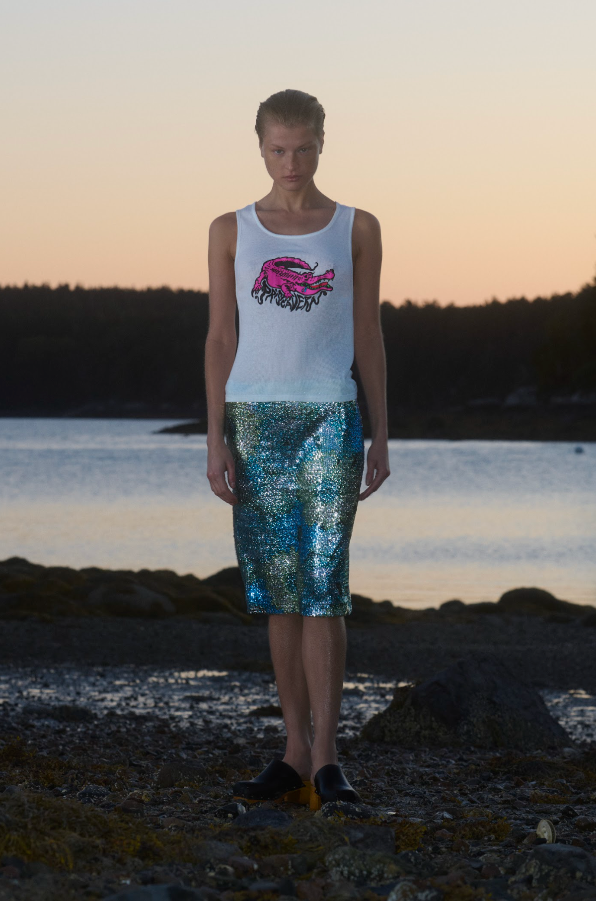 Silver Dew Sequin Midi Skirt