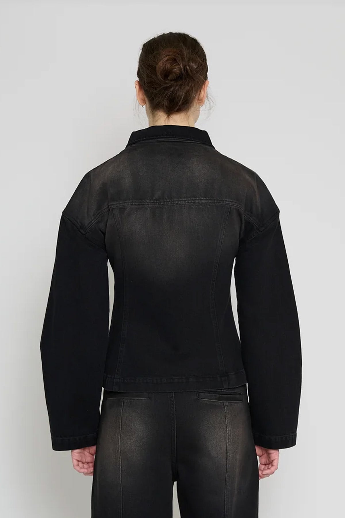 Black/Brown Cinched Waist Denim Jacket