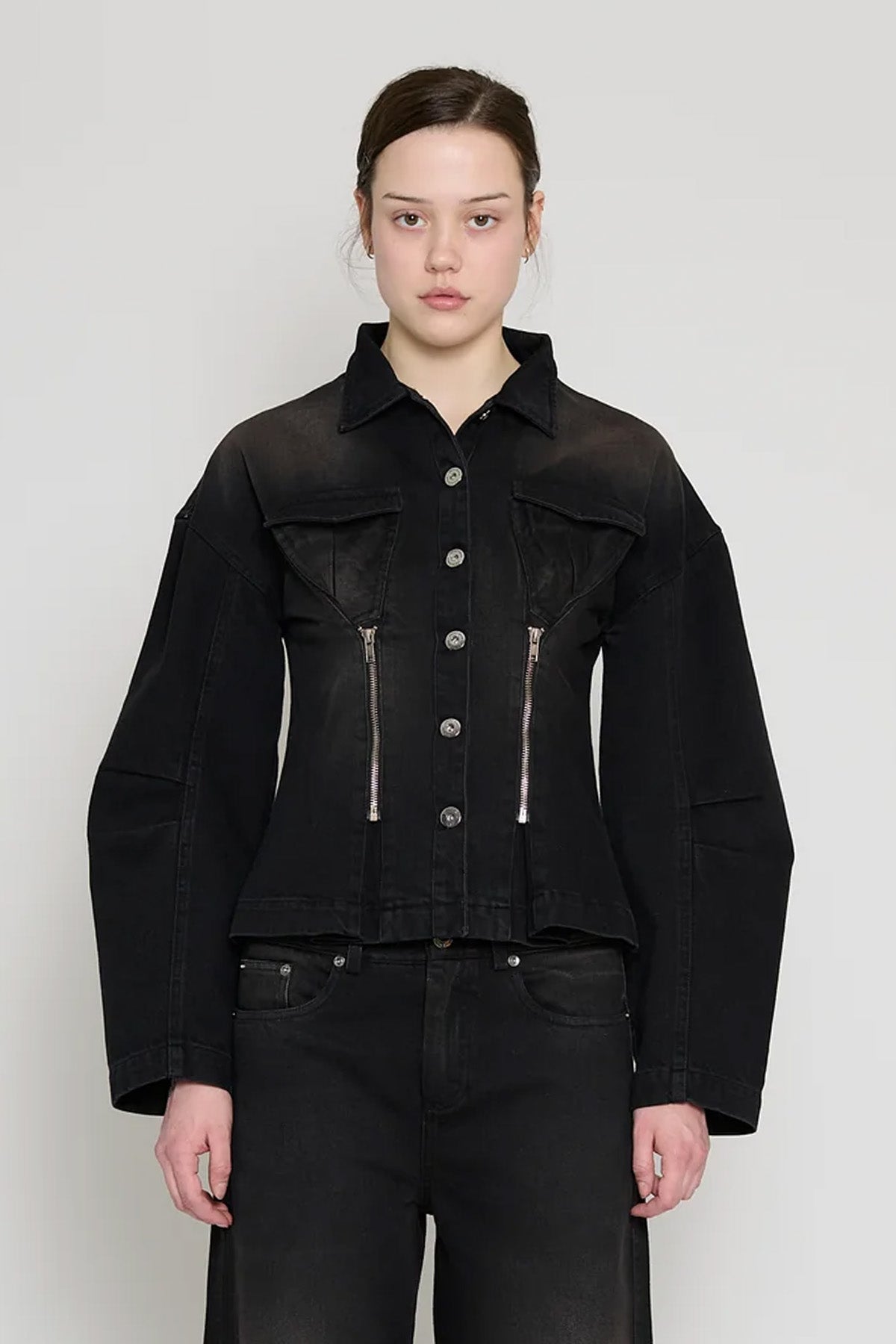 Black/Brown Cinched Waist Denim Jacket