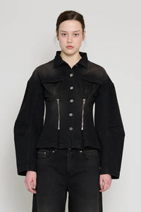 Black/Brown Cinched Waist Denim Jacket