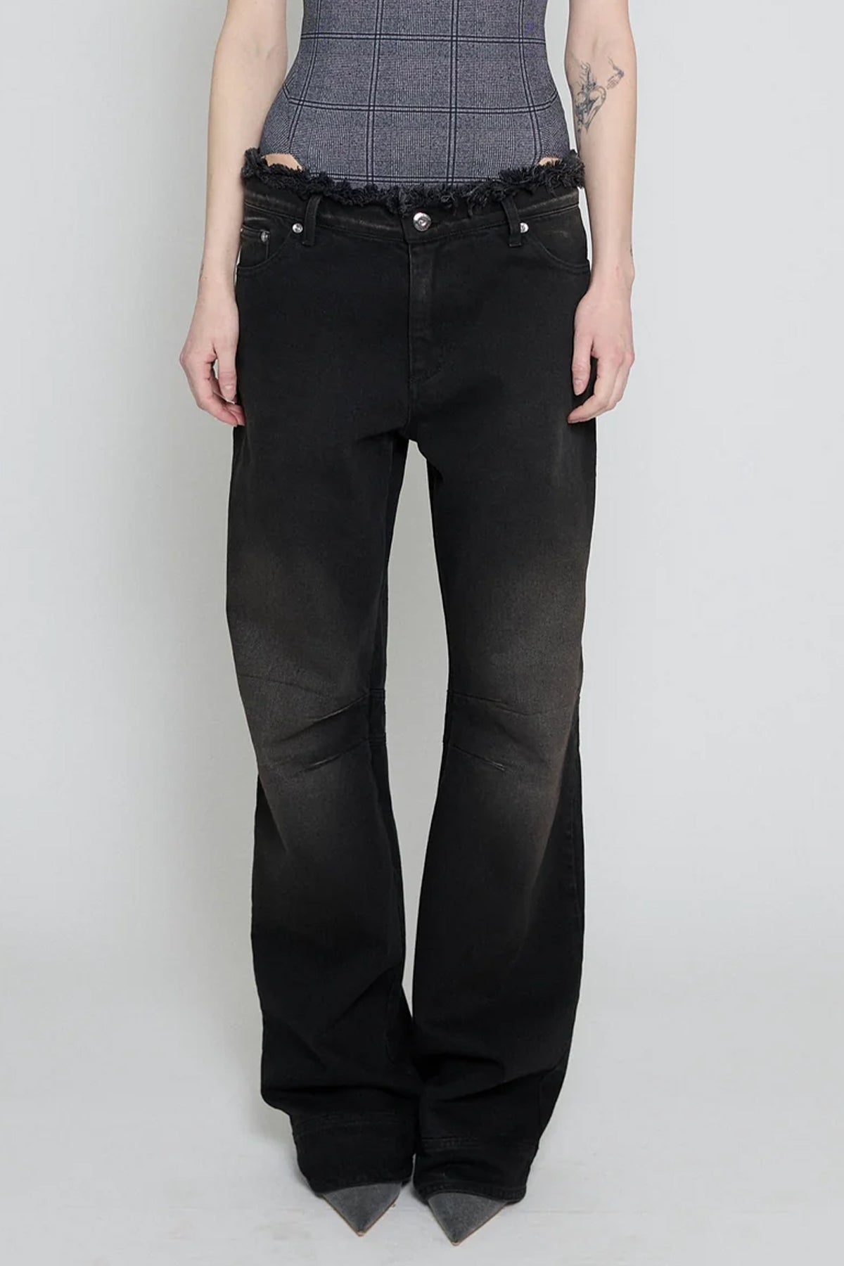 Black Brown Low Rise Frayed Jeans