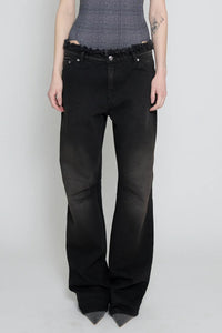 Black Brown Low Rise Frayed Jeans