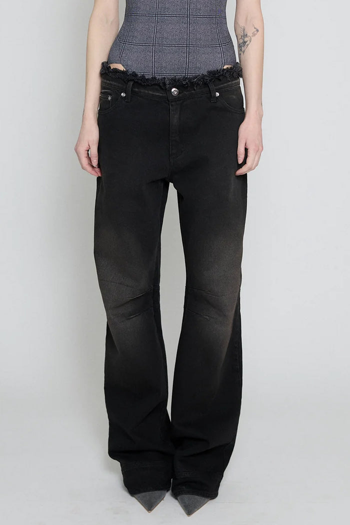 Black Brown Low Rise Frayed Jeans