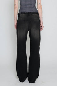 Black Brown Low Rise Frayed Jeans