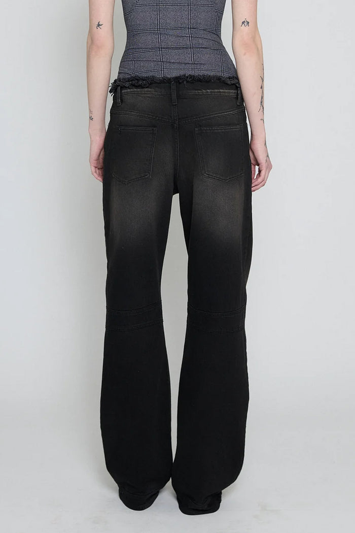 Black Brown Low Rise Frayed Jeans