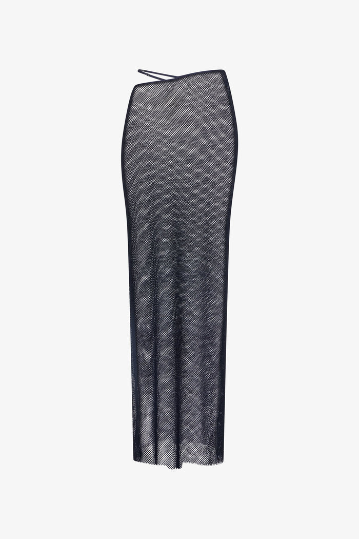 Navy Asymmetrical Waist Maxi Skirt