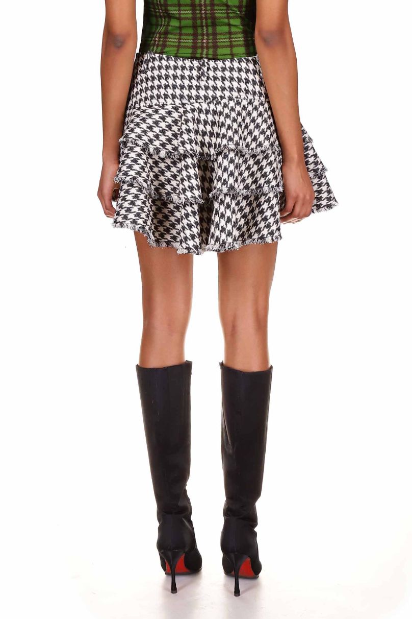 Houndstooth Wool Ruffle Mini Skirt