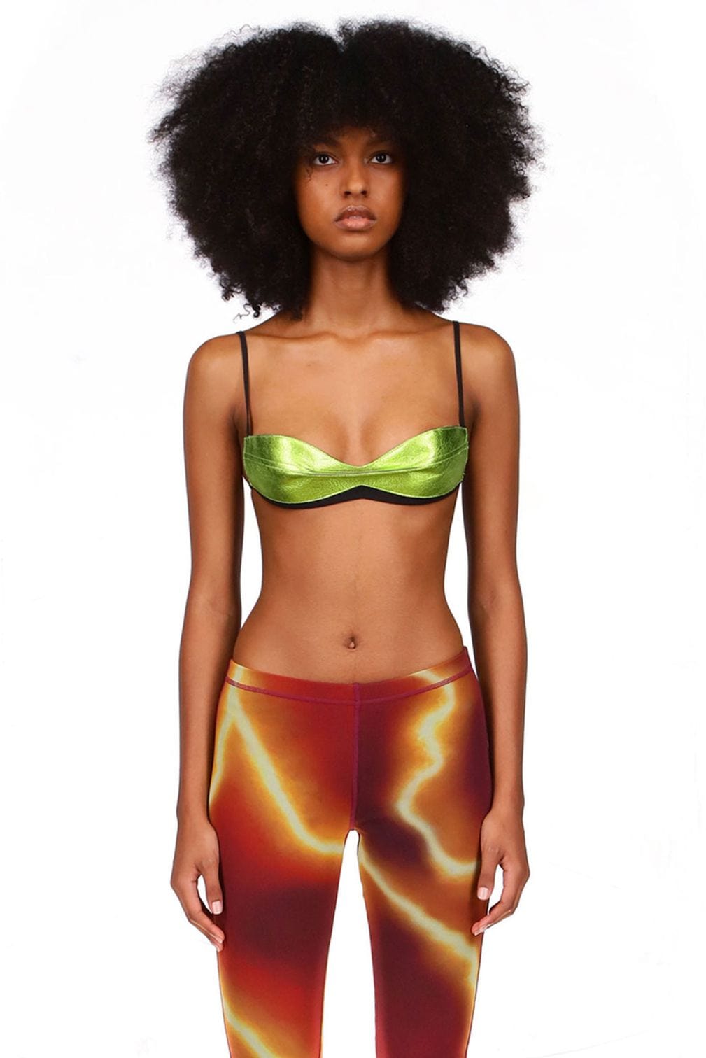 Wasabi Green Metallic Leather Bra Top