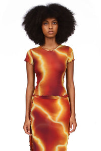 Thunderstorm Printed Mesh Baby Tee Lettuce Hem