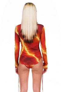 Thunderstorm Printed Mesh Long Sleeve Button Down Top