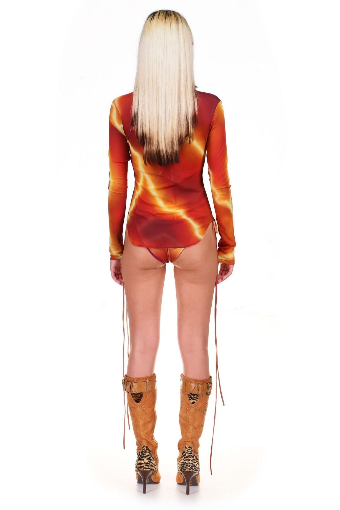 Thunderstorm Printed Mesh Long Sleeve Button Down Top