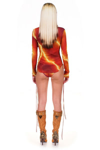 Thunderstorm Printed Mesh Long Sleeve Button Down Top