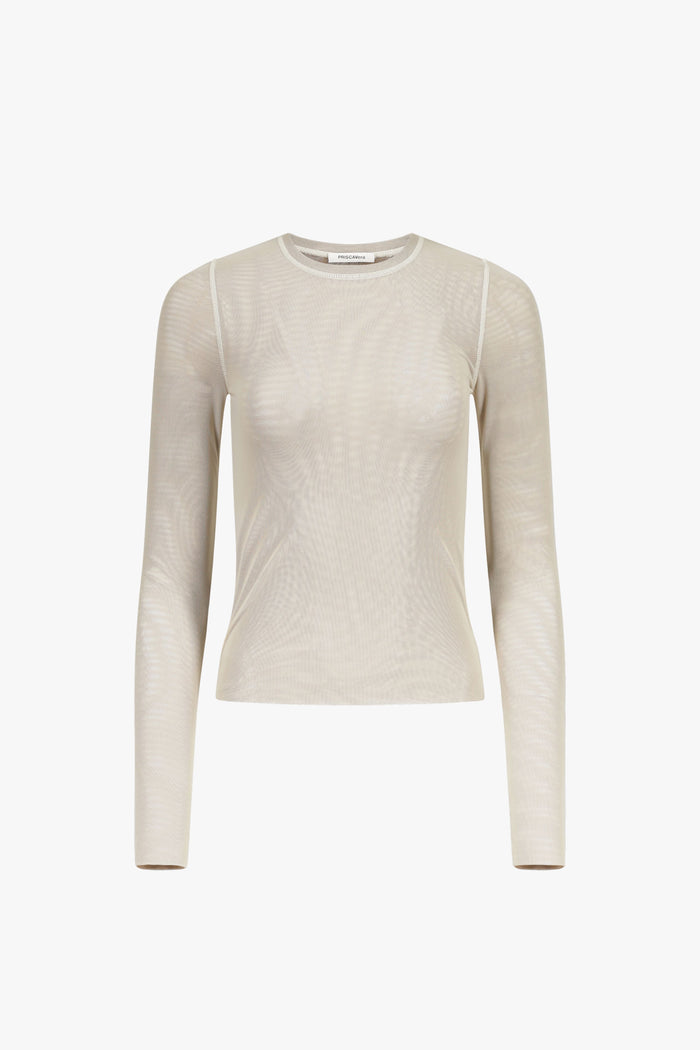 Beige/Brown Long Sleeve Mesh Top