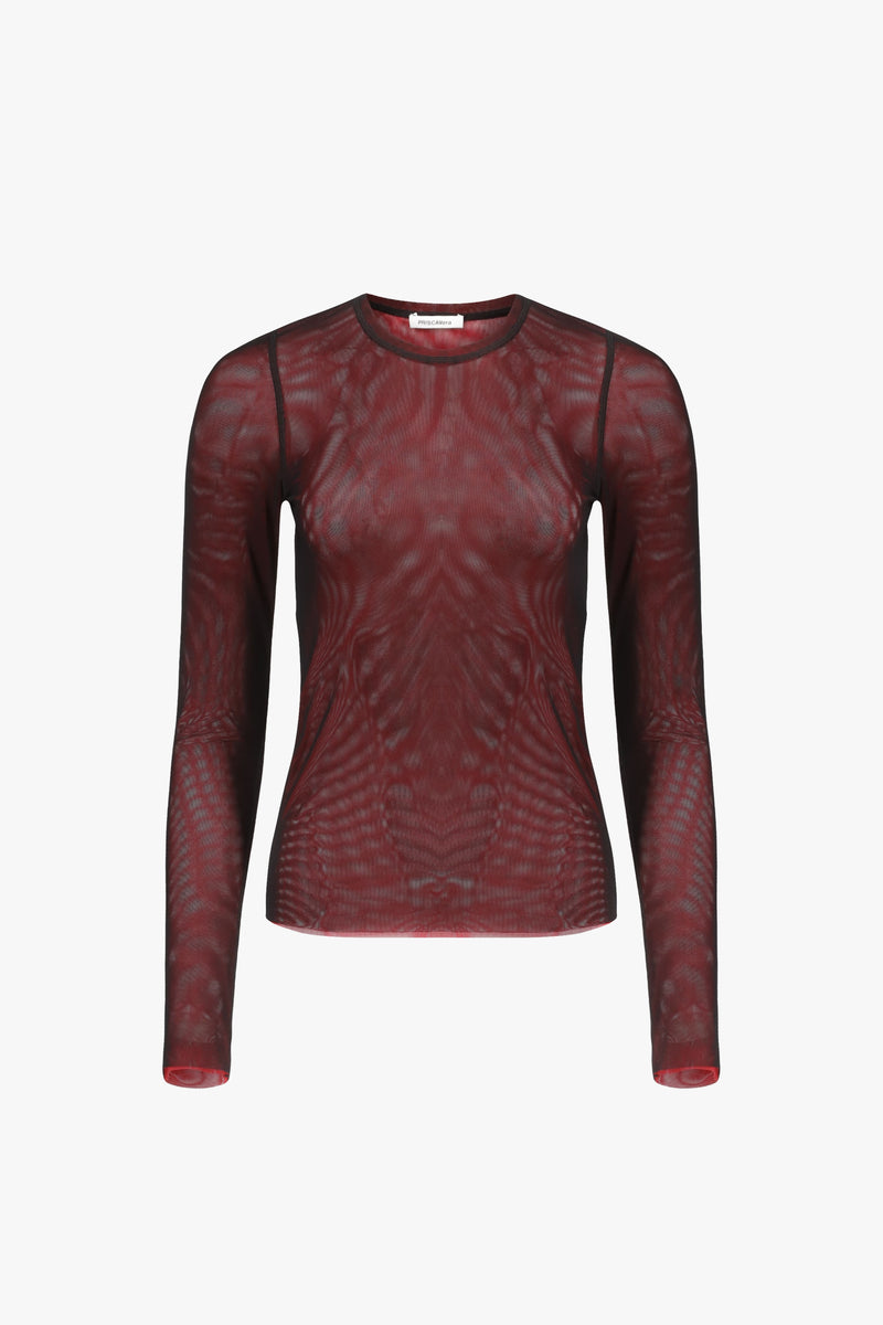 Black/Red Long Sleeve Mesh Top