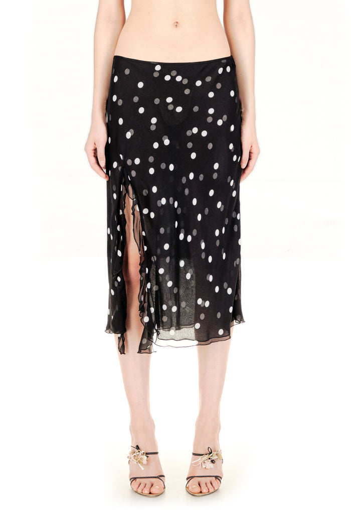 Polka Dots Ruffled High Slit Skirt