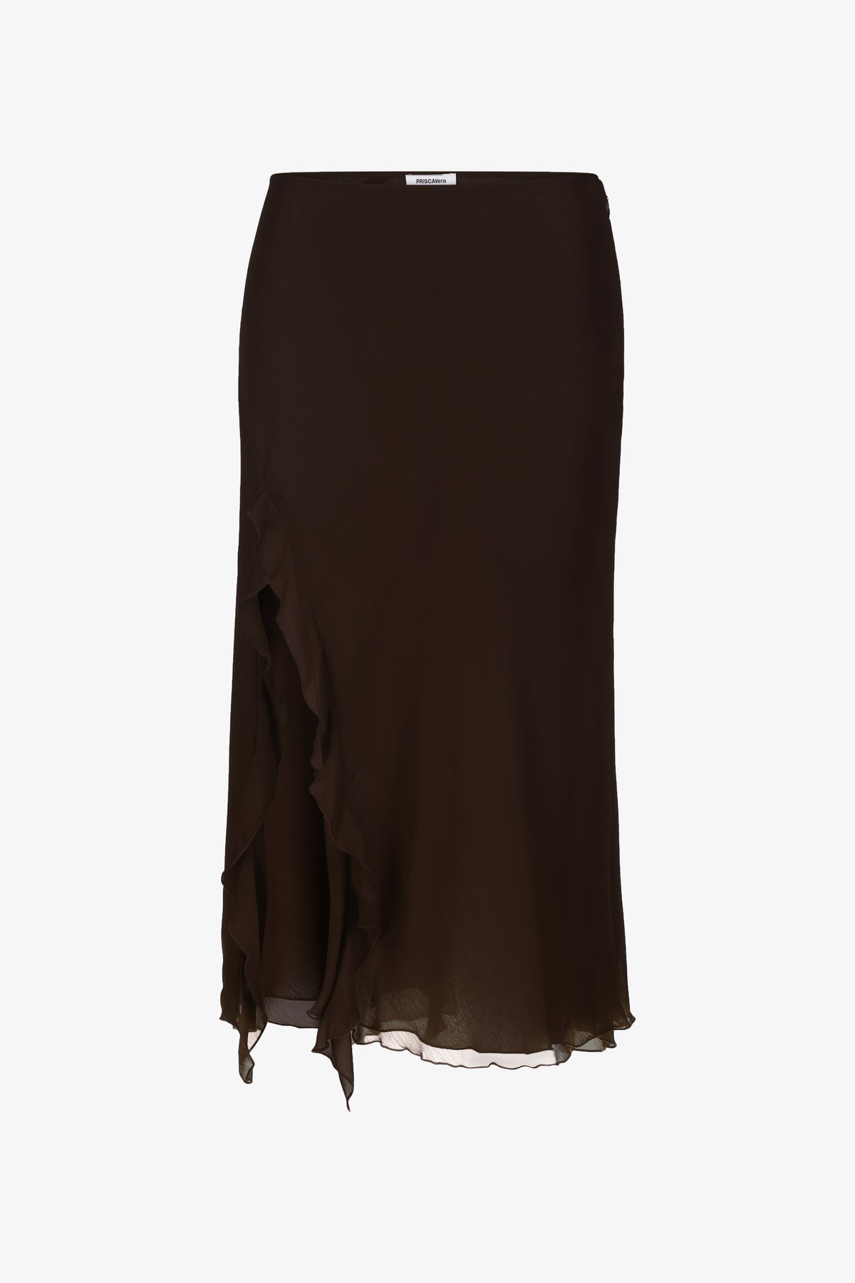 Chocolate High Slit Ruffle Skirt