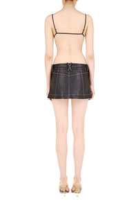 Black Stretch Leather A-Line Mini Skirt