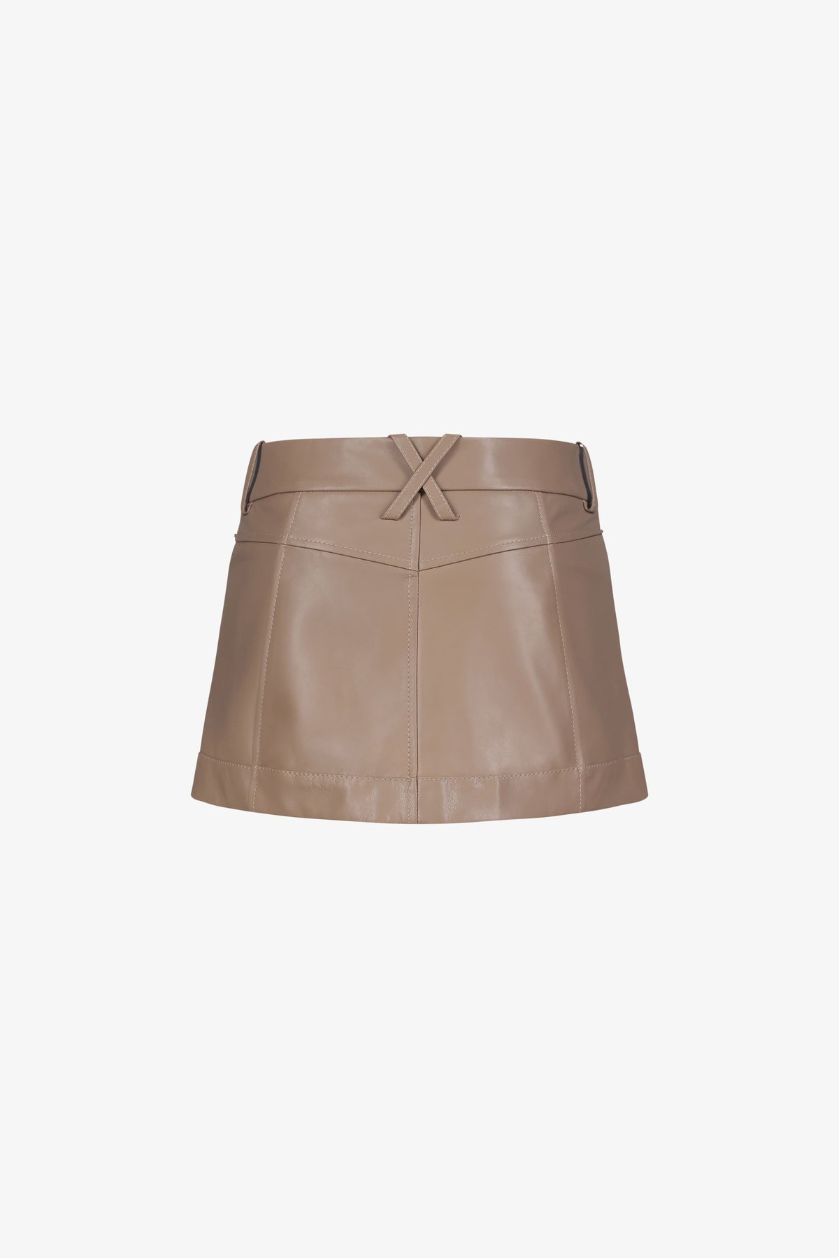 Taupe Leather A-Line Mini Skirt