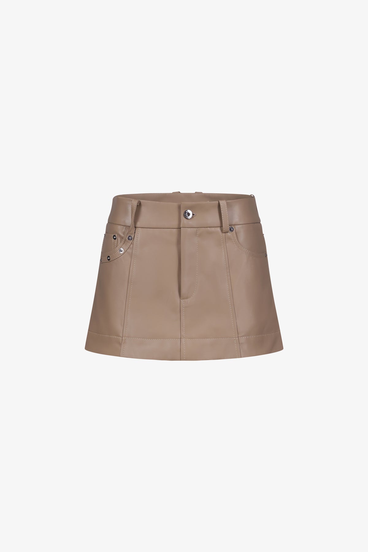 Taupe Leather A-Line Mini Skirt