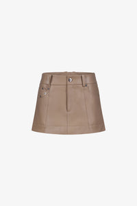 Taupe Leather A-Line Mini Skirt