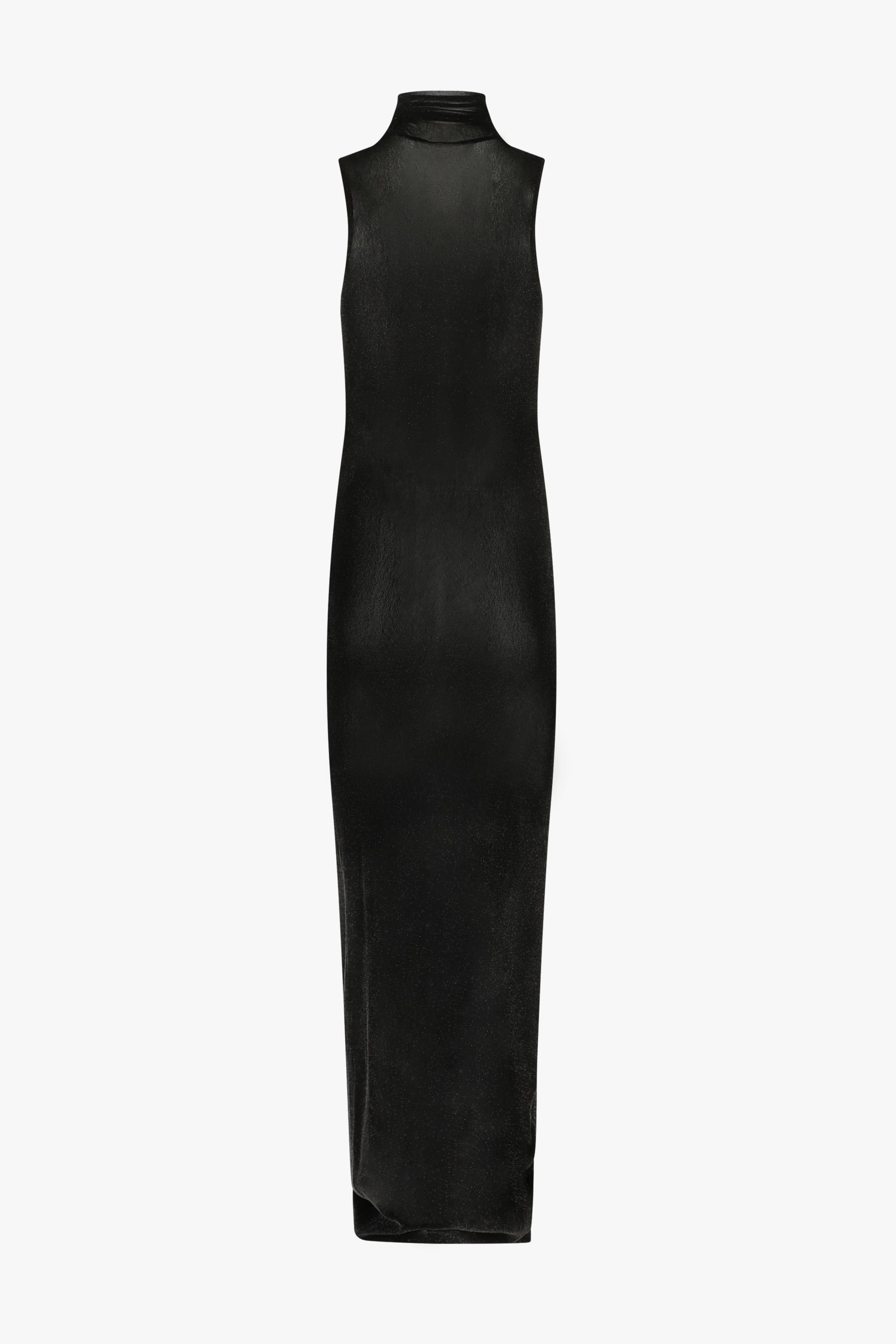 Obsidian Velvet Mesh Turtleneck Maxi Dress PRISCAVera Obsidian Velvet Mesh Turtleneck Maxi Dress PRISCAVera