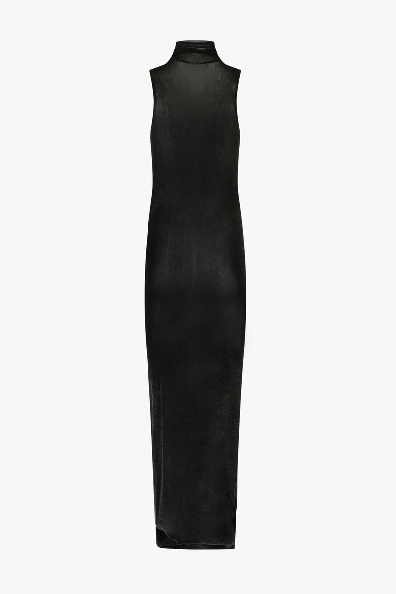 Obsidian Velvet Mesh Turtleneck Maxi Dress