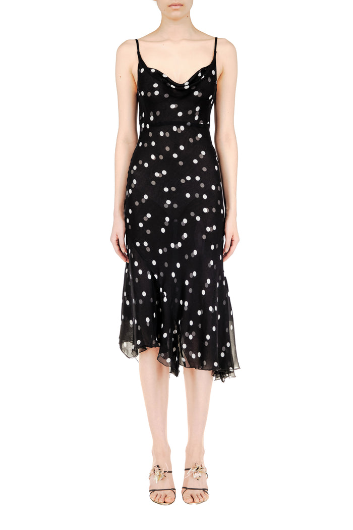 Polka Dots Cowl Neck Midi Dress