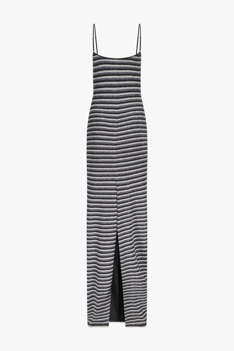 Metallic Stripes Square Neck Maxi Dress