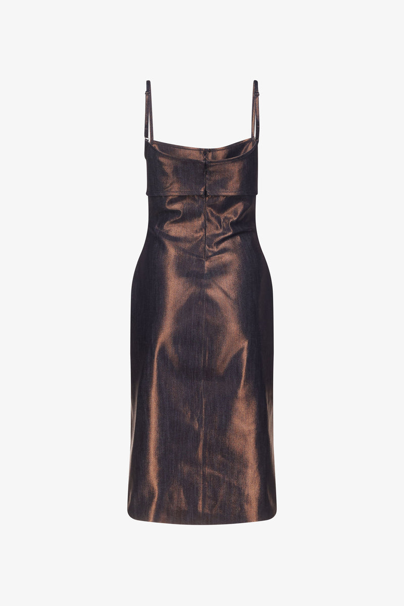 Indigo Bronze Denim Tailored Midi Dress