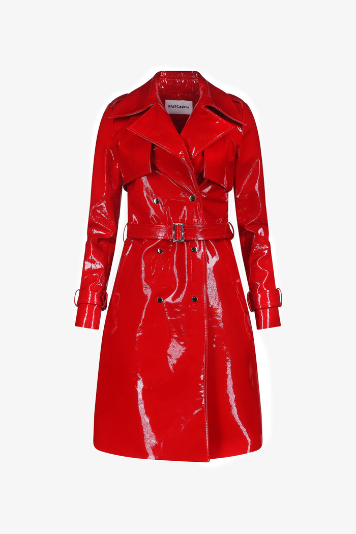 Scarlet Patent Leather Trench Coat