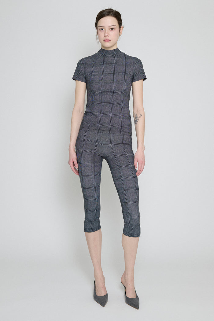 Glen Check Mock Neck Short Sleeve Top